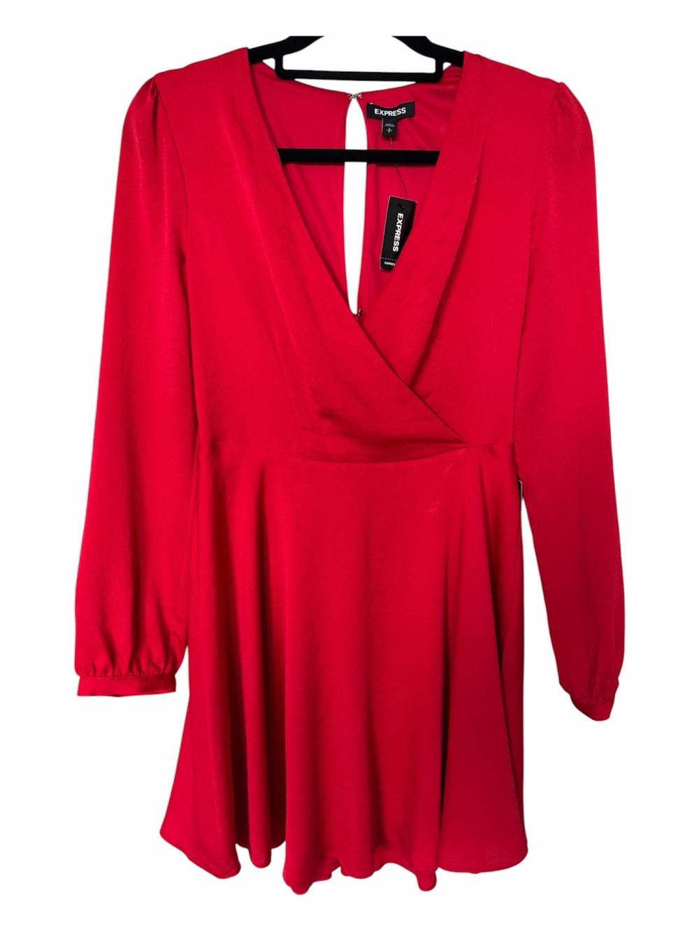 ✅ NWT Express Red Long-Sleeve Faux Wrap-Style Mini Dress size S
